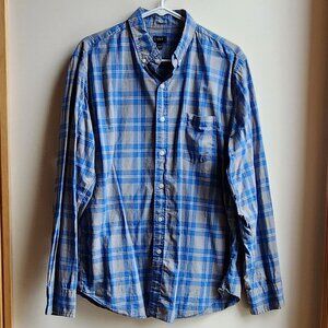 J. Crew Blue/Gray Plaid Button Down Shirt Size Large